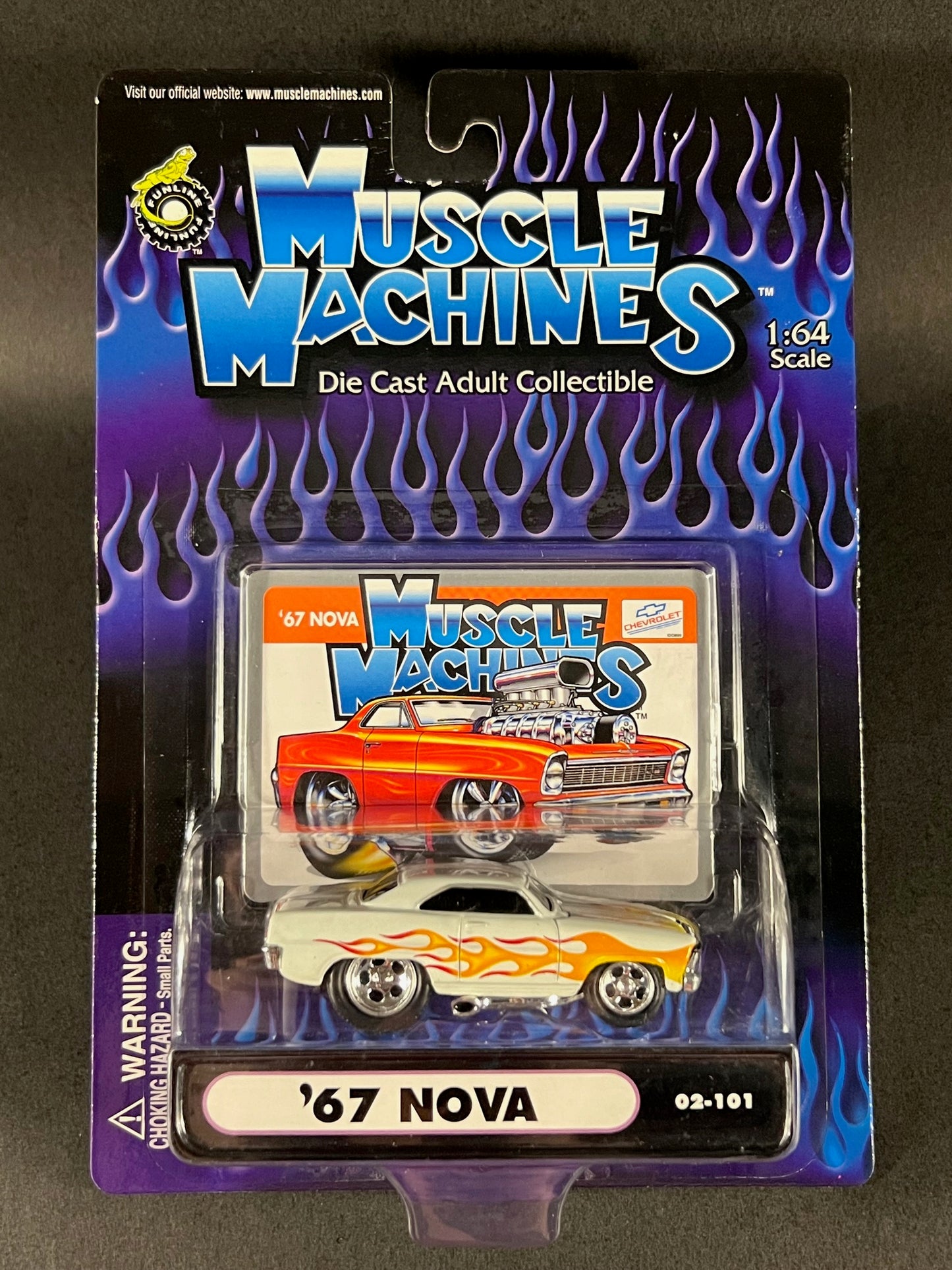 Muscle Machines 2002 02-101 '67 Nova, White with Yellow Flames