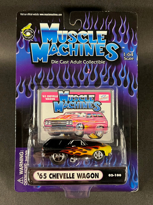 Muscle Machines 2002 02-100 '65 Chevelle Wagon, Black with Yellow Flames