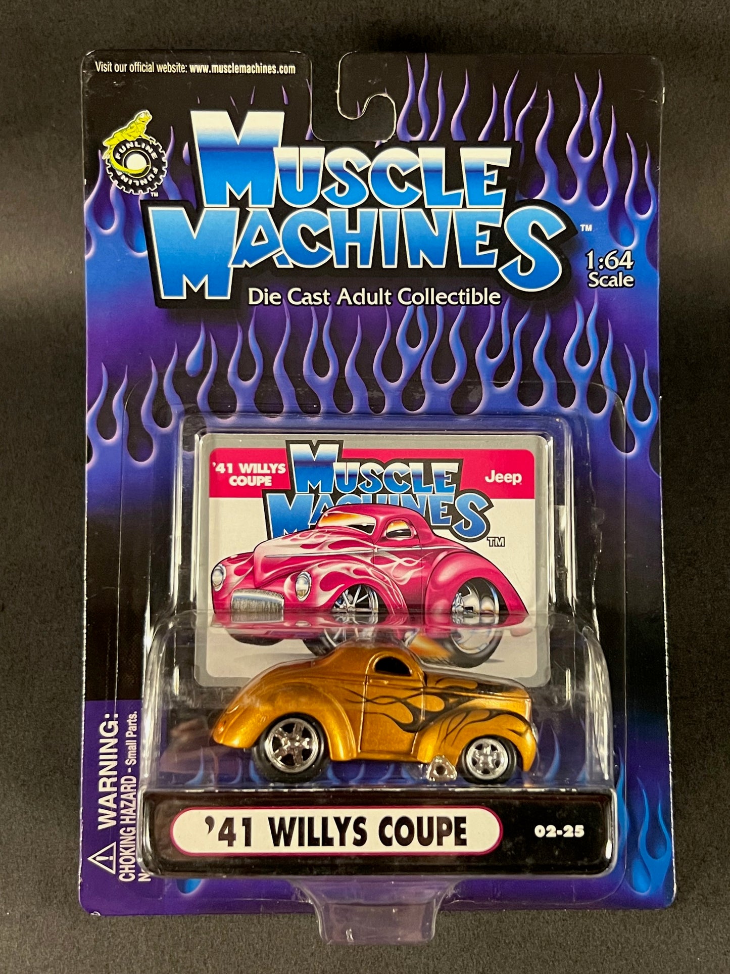 Muscle Machines 2002 02-25 '41 Willys Coupe, Gold with Black Flame