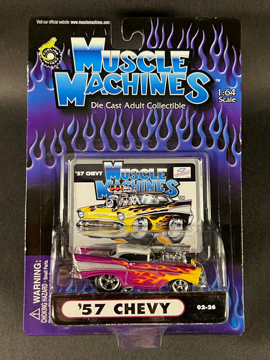 Muscle Machines 2002 02-26 '57 Chevy, Pink with Yellow Flames