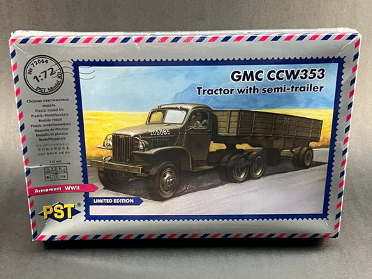 PST Model Kit 72064 1:72 Scale GMC CCW353 Tractor with Semi-Trailer