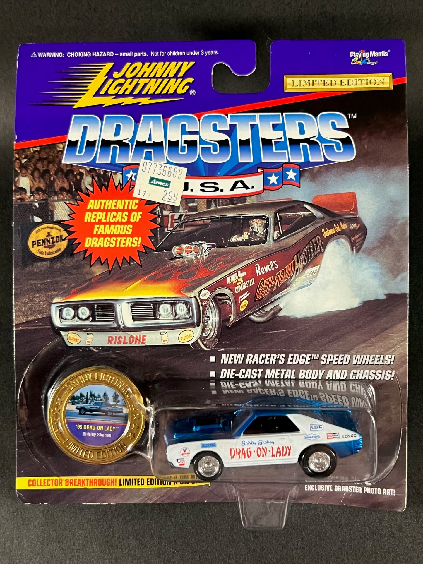 Johnny Lightning 1995 Dragsters USA Series 2 '69 Drag-On Lady, Blue and White