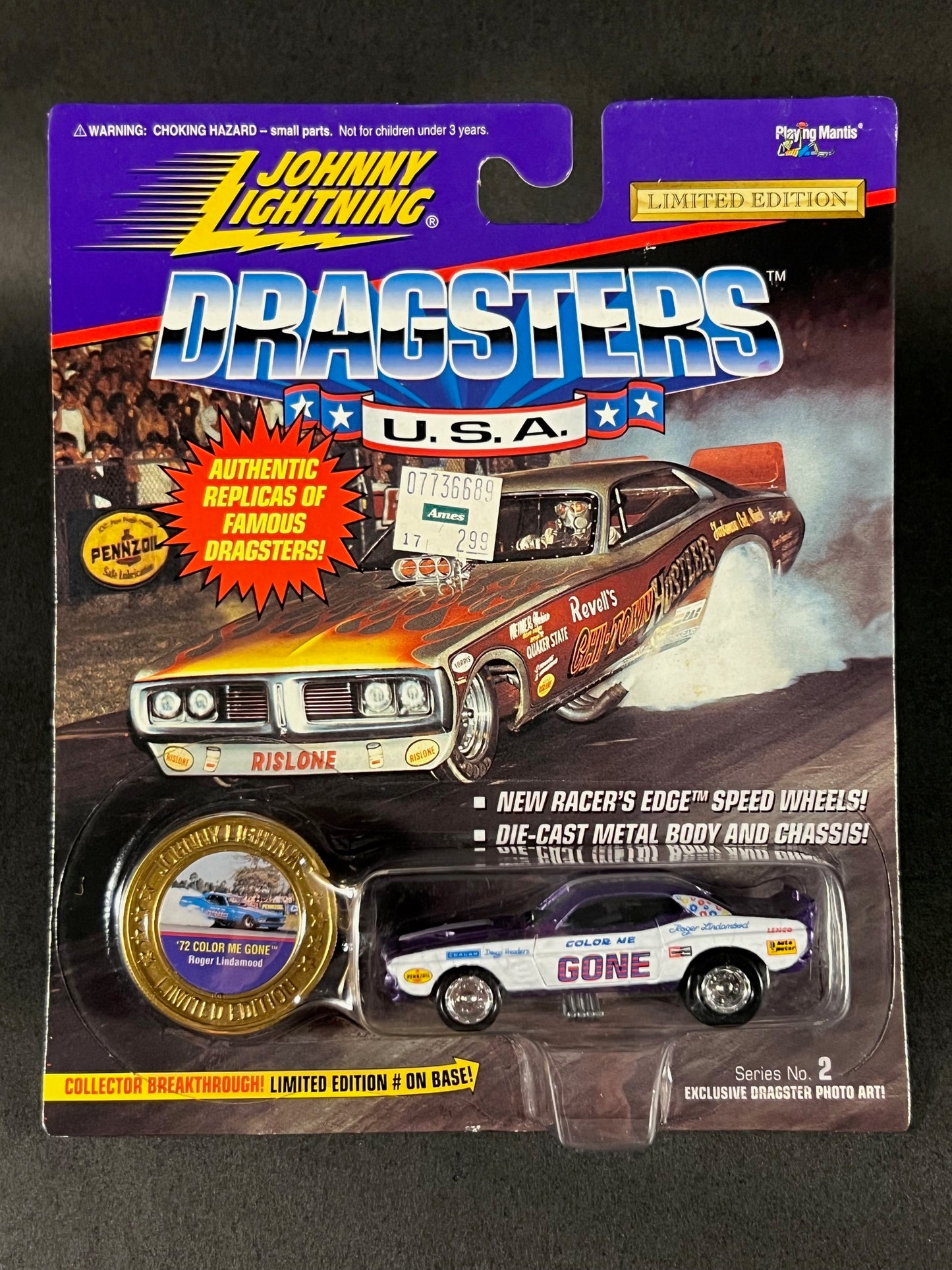 Johnny Lightning 1995 Dragsters USA Series 2 '72 Color Me Gone, Purple and White