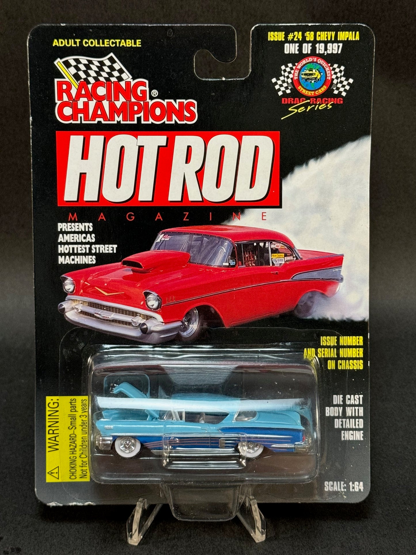 1997 Racing Champions Hot Rod Magazine Issue #24 '58 Chevy Impala, Blue