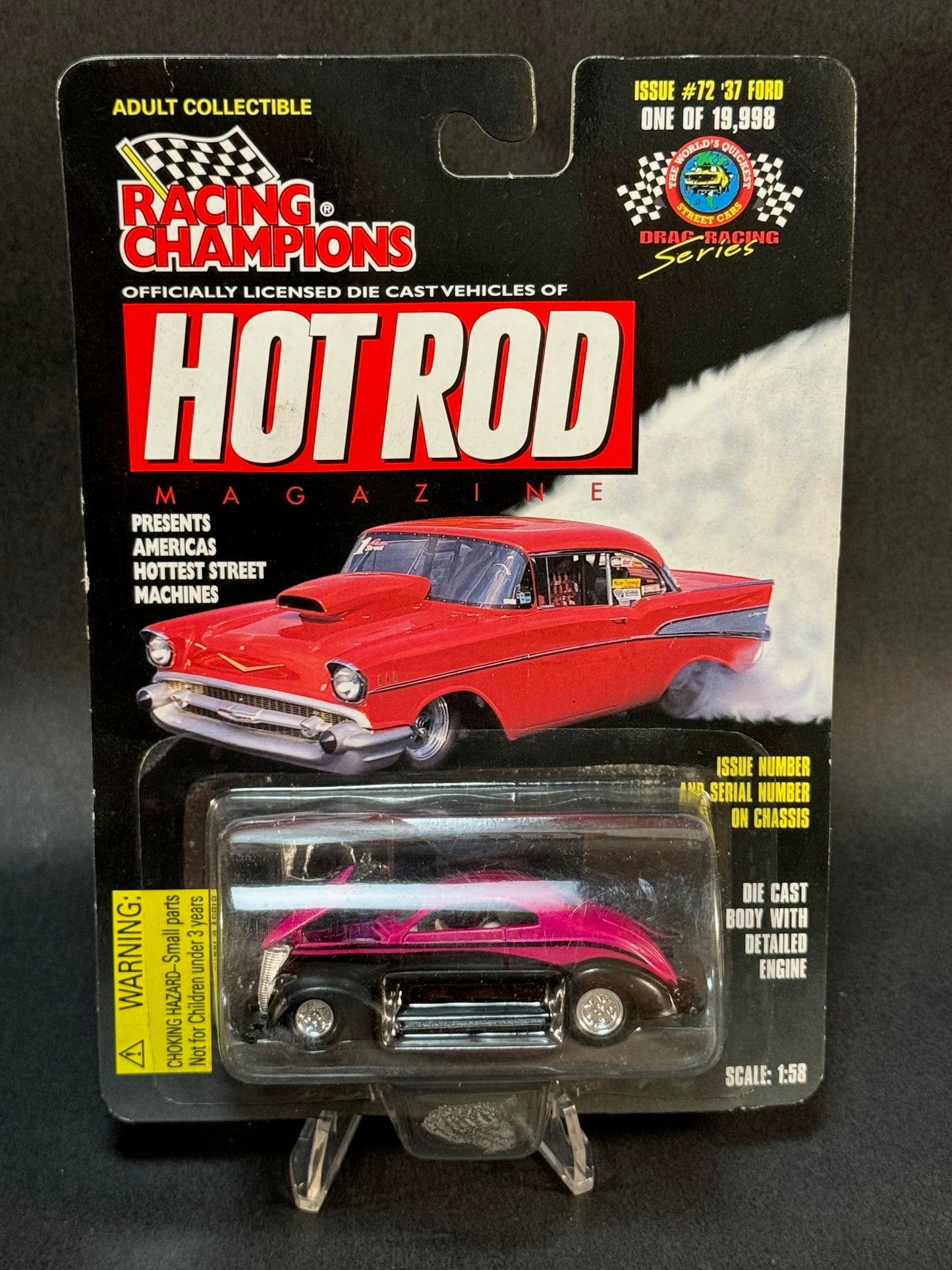 1998 Racing Champions Hot Rod Magazine Issue #72 '37 Ford, Pink and Black