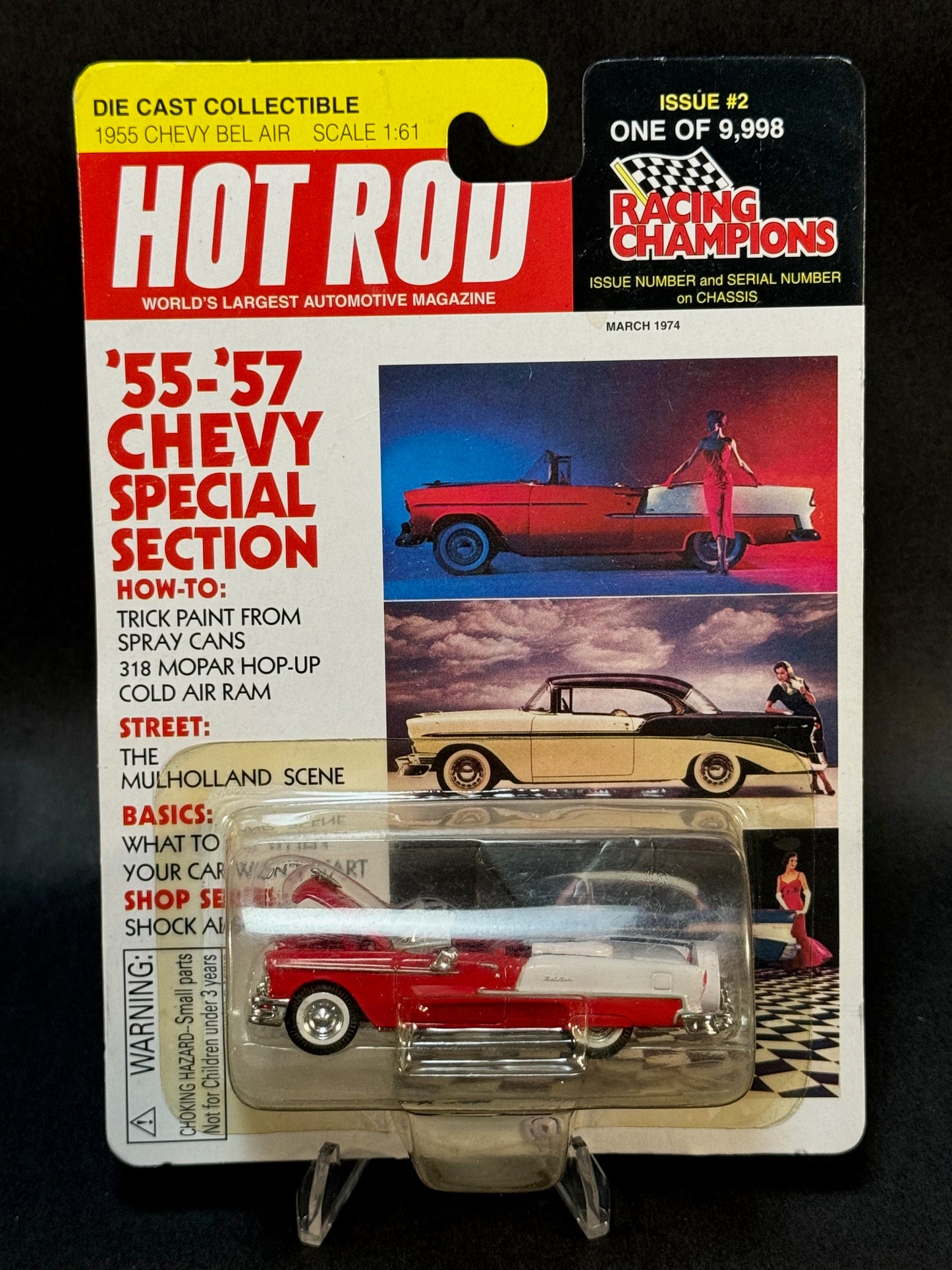 1998 Racing Champions Hot Rod Magazine Issue #2 1955 Chevy Bel Air, Red and White