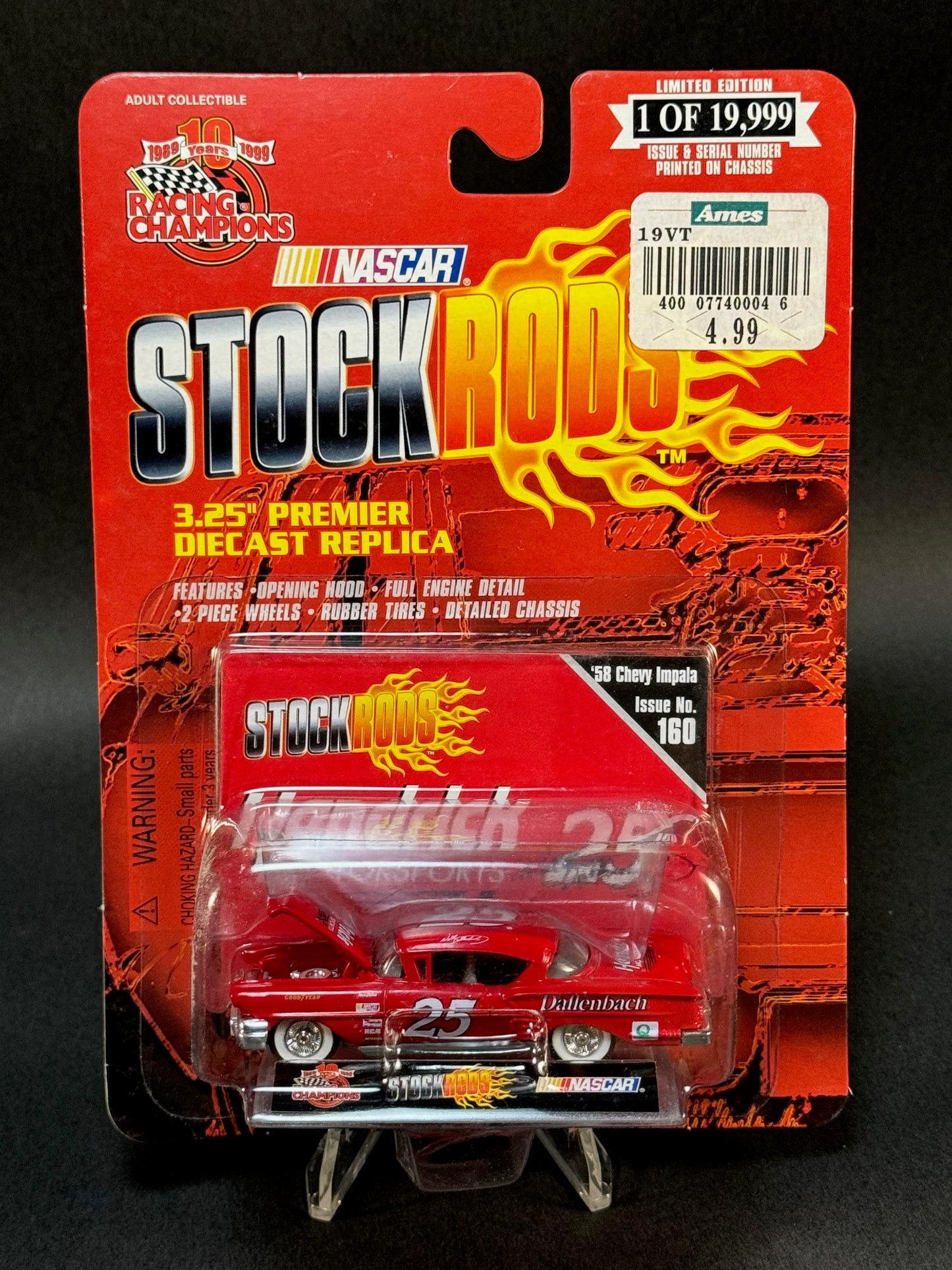 1999 Racing Champions NASCAR Stock Rods #160 '58 Chevy Impala, Red