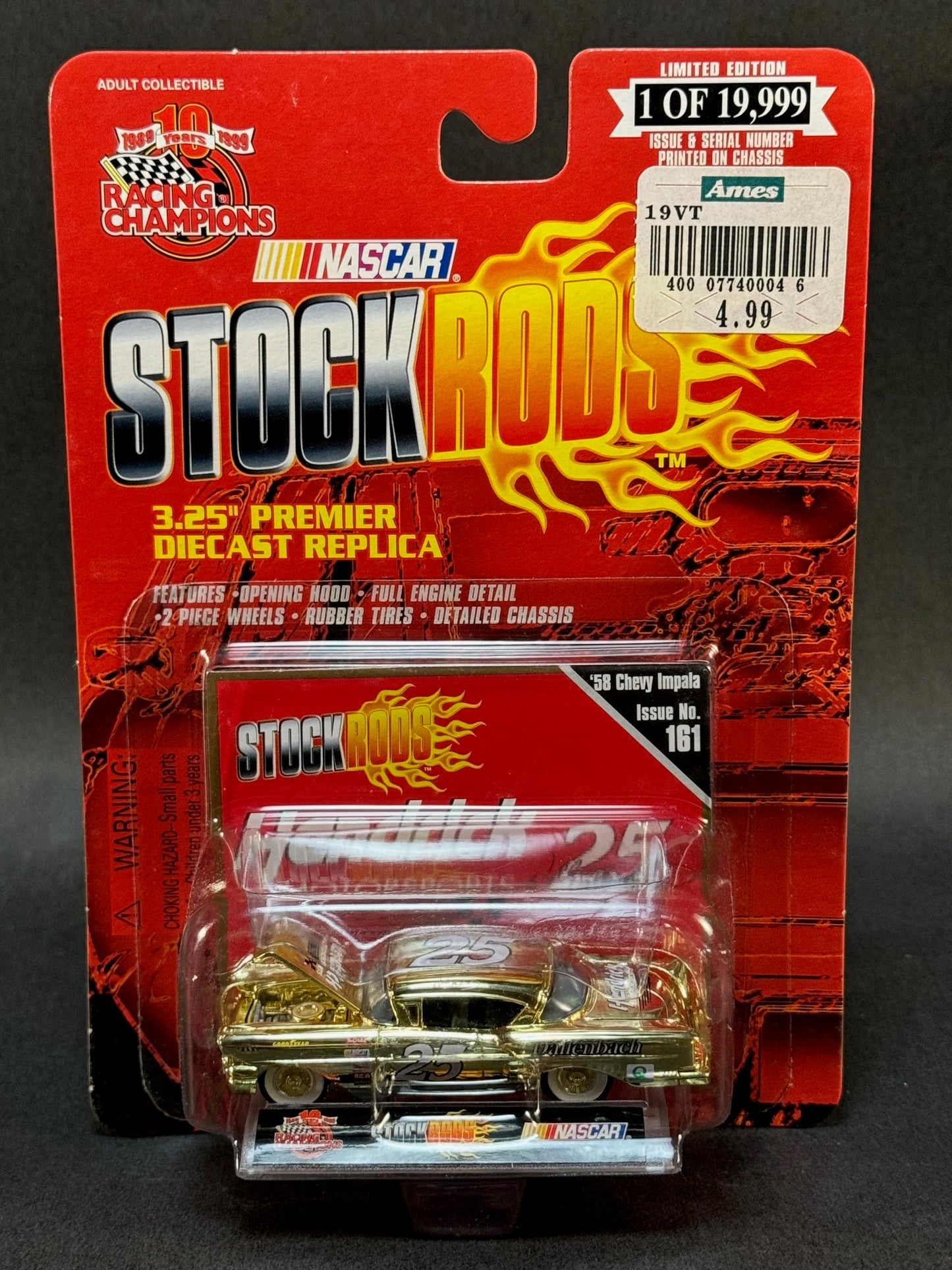 1999 Racing Champions NASCAR Stock Rods #161 '58 Chevy Impala, Gold