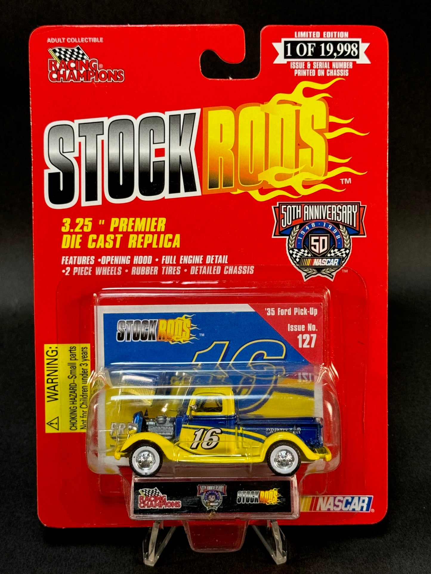 1998 Racing Champions NASCAR Stock Rods #127 '35 Ford Pick-Up, Yellow and Blue