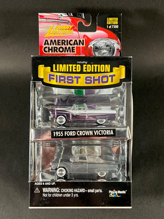 Johnny Lightning 2000 American Chrome 1955 Ford Crown Victoria plus First Shot, White and Purple