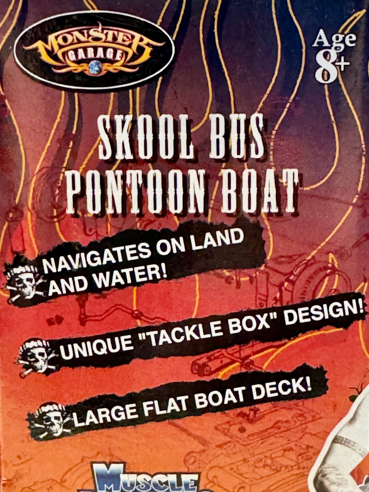 2004 Muscle Machines Monster Garage Skool Bus Pontoon Boat, Yellow