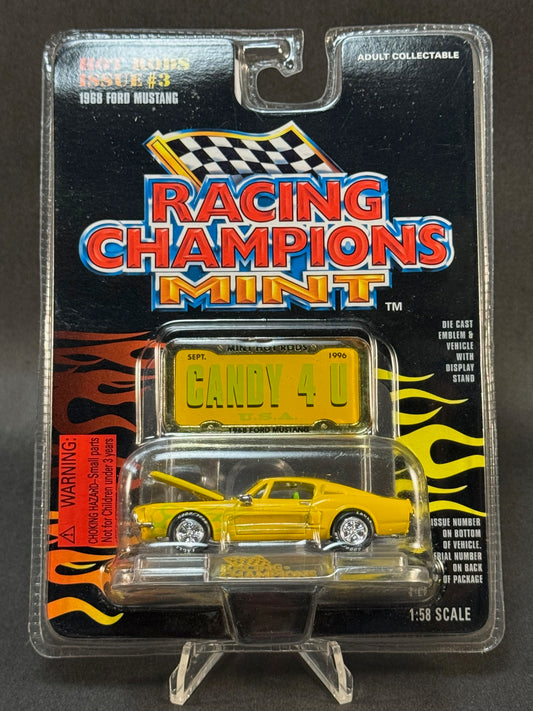 1996 Racing Champions MINT Hot Rods Issue #3 1968 Ford Mustang, Yellow