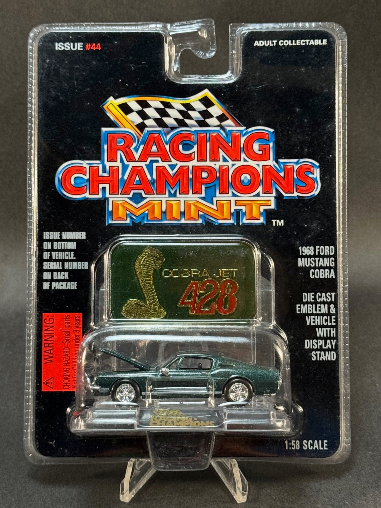 1996 Racing Champions MINT Edition Issue #44 1968 Ford Mustang Cobra, Blue