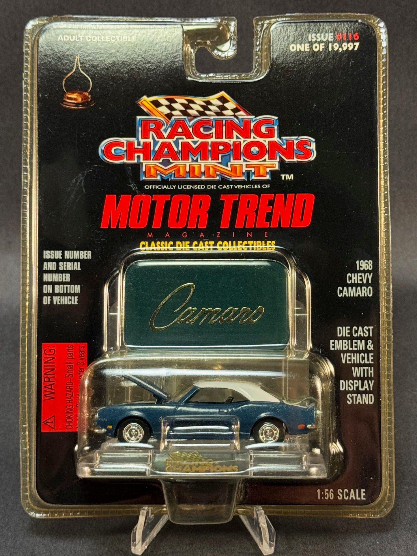 1997 Racing Champions MINT Motor Trend #116 1968 Chevy Camaro, Blue