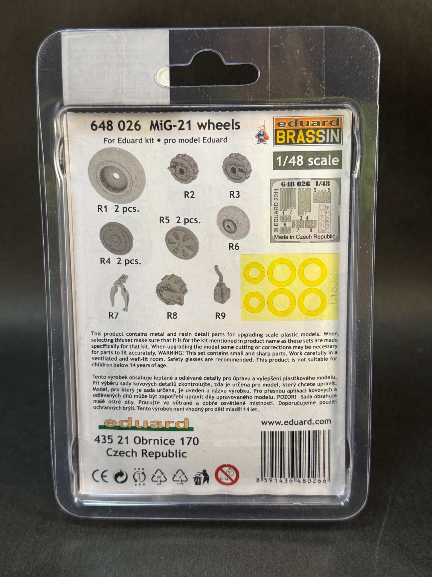 2011 Eduard Brassin 648 026 1:48 Scale MiG-21 Fishbed Wheels Set for Eduard Kit
