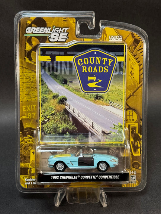 2009 GreenLight County Roads 1962 Chevrolet Corvette Convertible, Blue