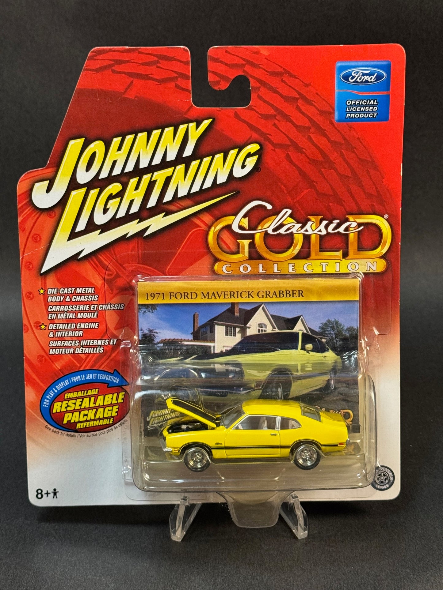 2006 Johnny Lightning Classic Gold 1971 Ford Maverick Grabber, Yellow- White Interior