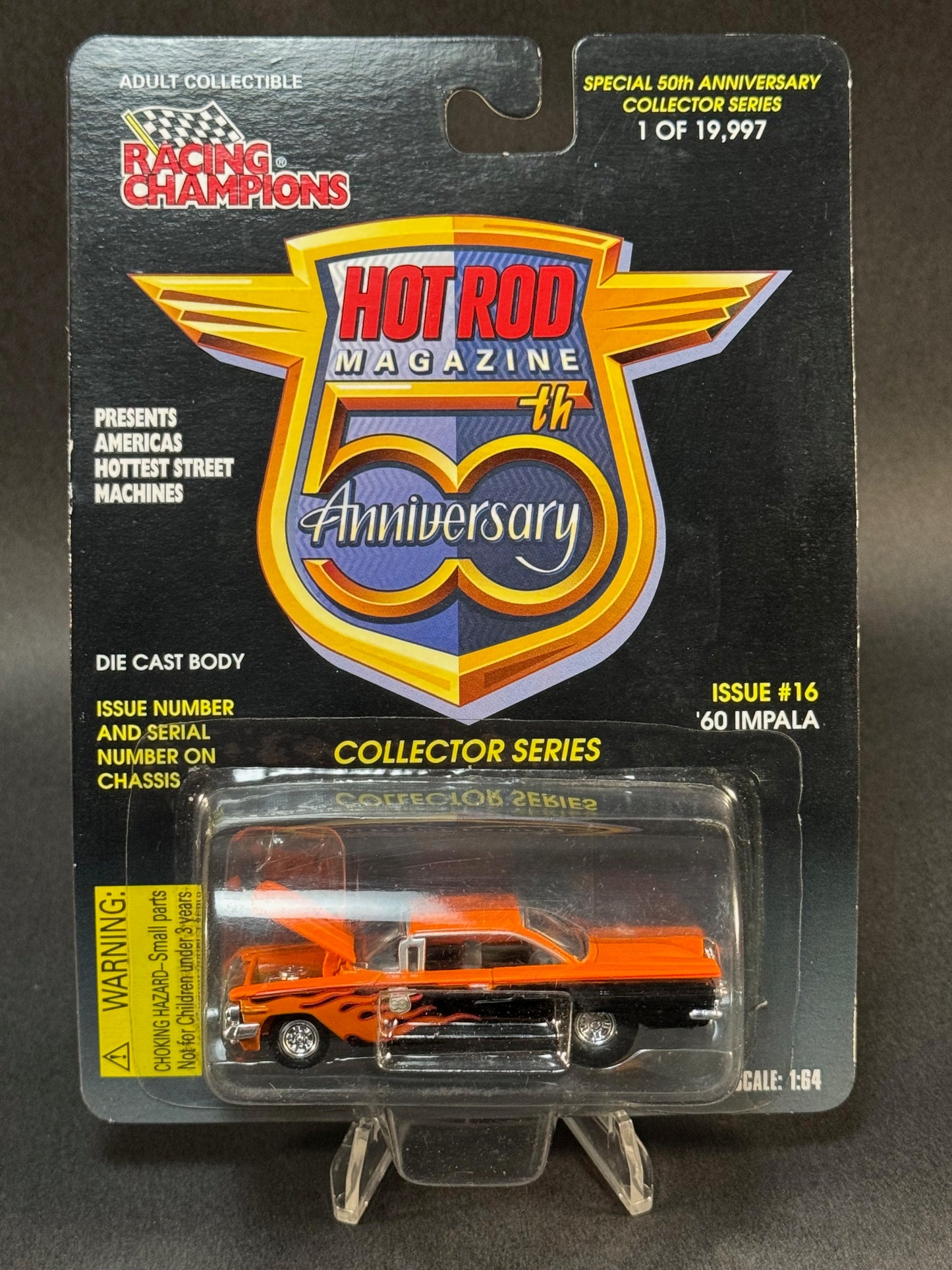1997 Racing Champions Hot Rod Magazine 50th Anniversary Issue 16 '60 Impala, Orange and Black