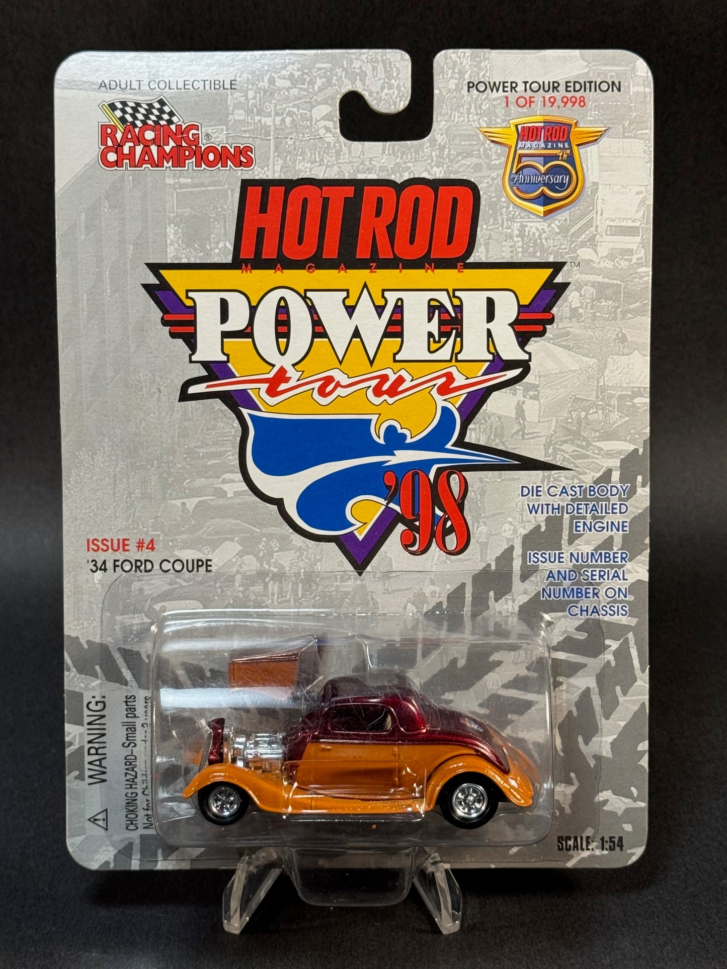 1998 Racing Champions Hot Rod Magazine Power Tour #4 '34 Ford Coupe, Red and Orange