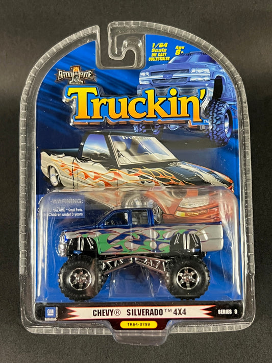 Badd Ride 1998 Truckin' Series 9 TK64-0799 Chevy Silverado 4x4, Blue and Silver