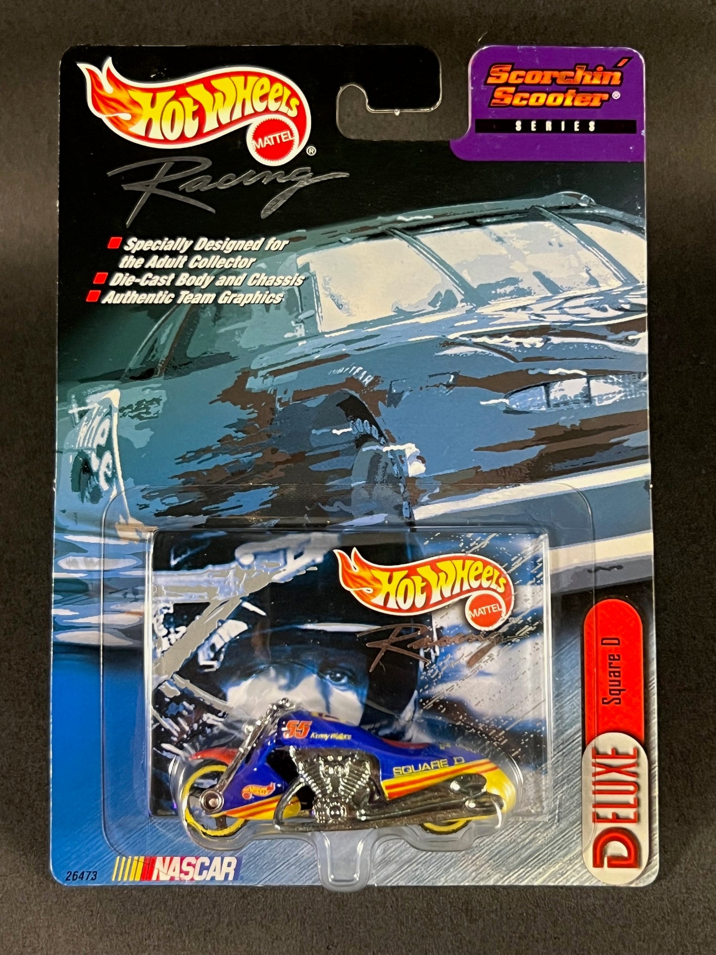 Hot Wheels Racing 1999 Scorchin' Scooter Series Square D 55, Blue and Yellow