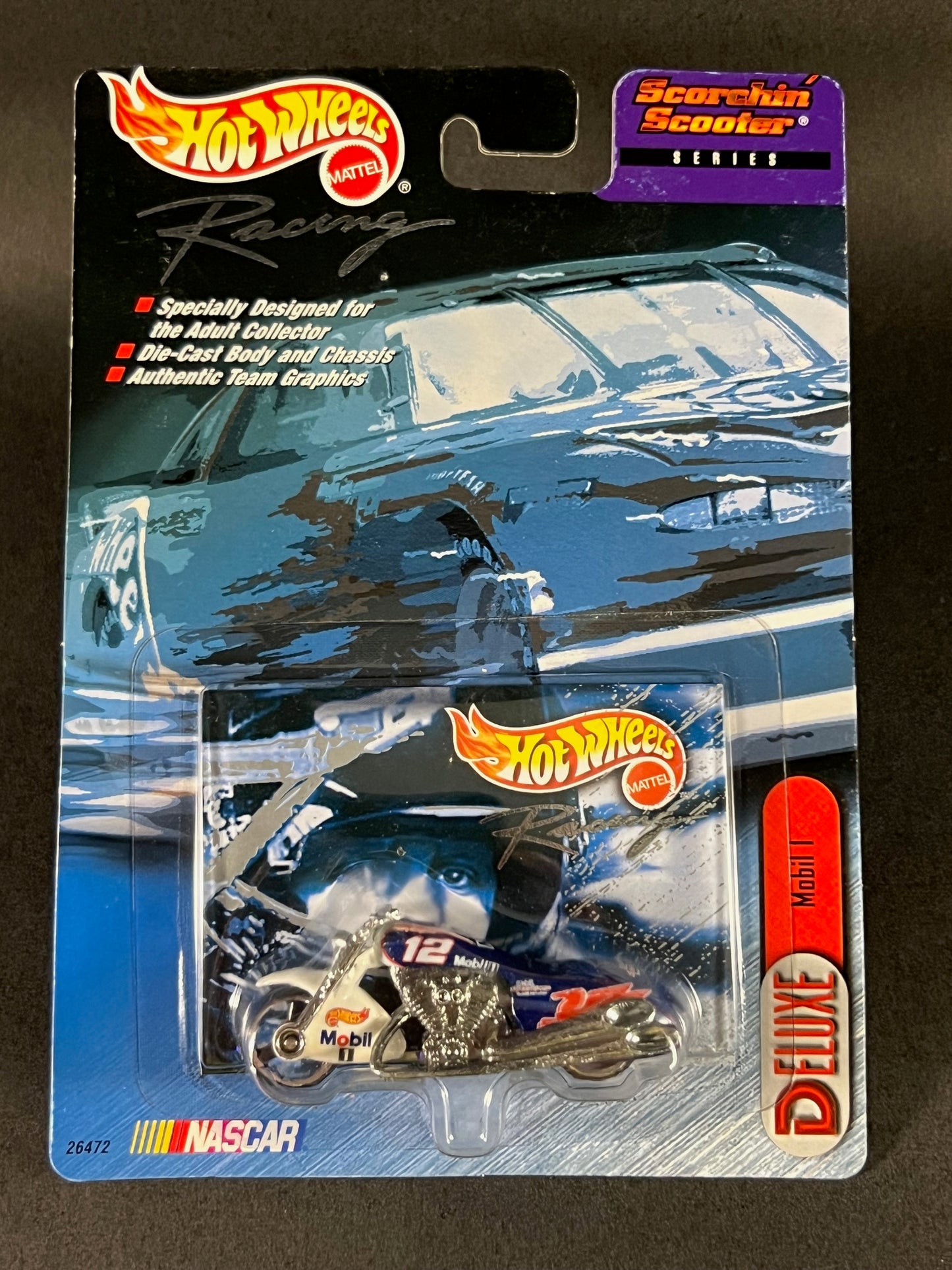 Hot Wheels Racing 1999 Scorchin' Scooter Series Mobil 1 12, Blue and White