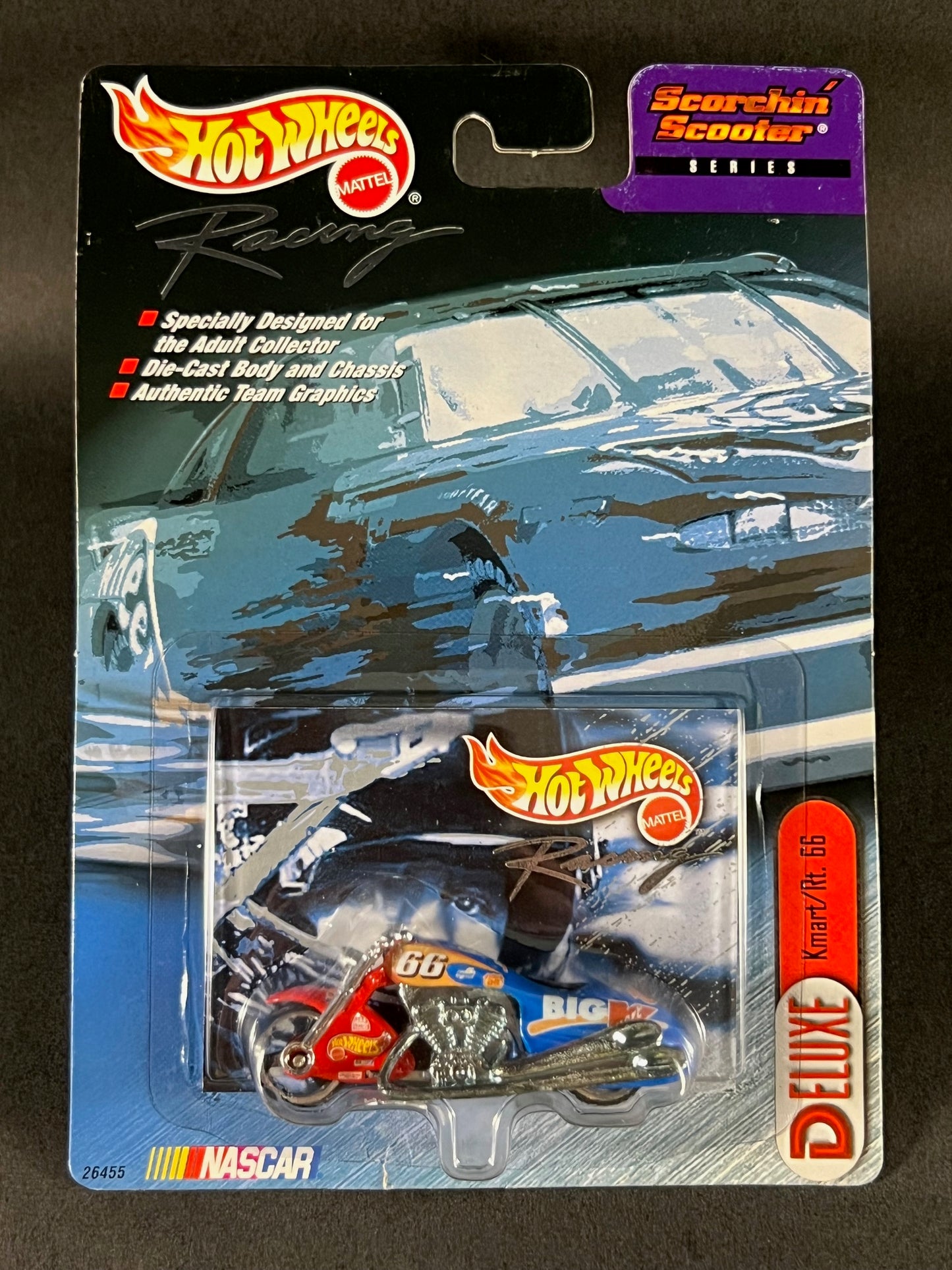 Hot Wheels Racing 1999 Scorchin' Scooter Series K-Mart/Rt. 66, Blue and Red