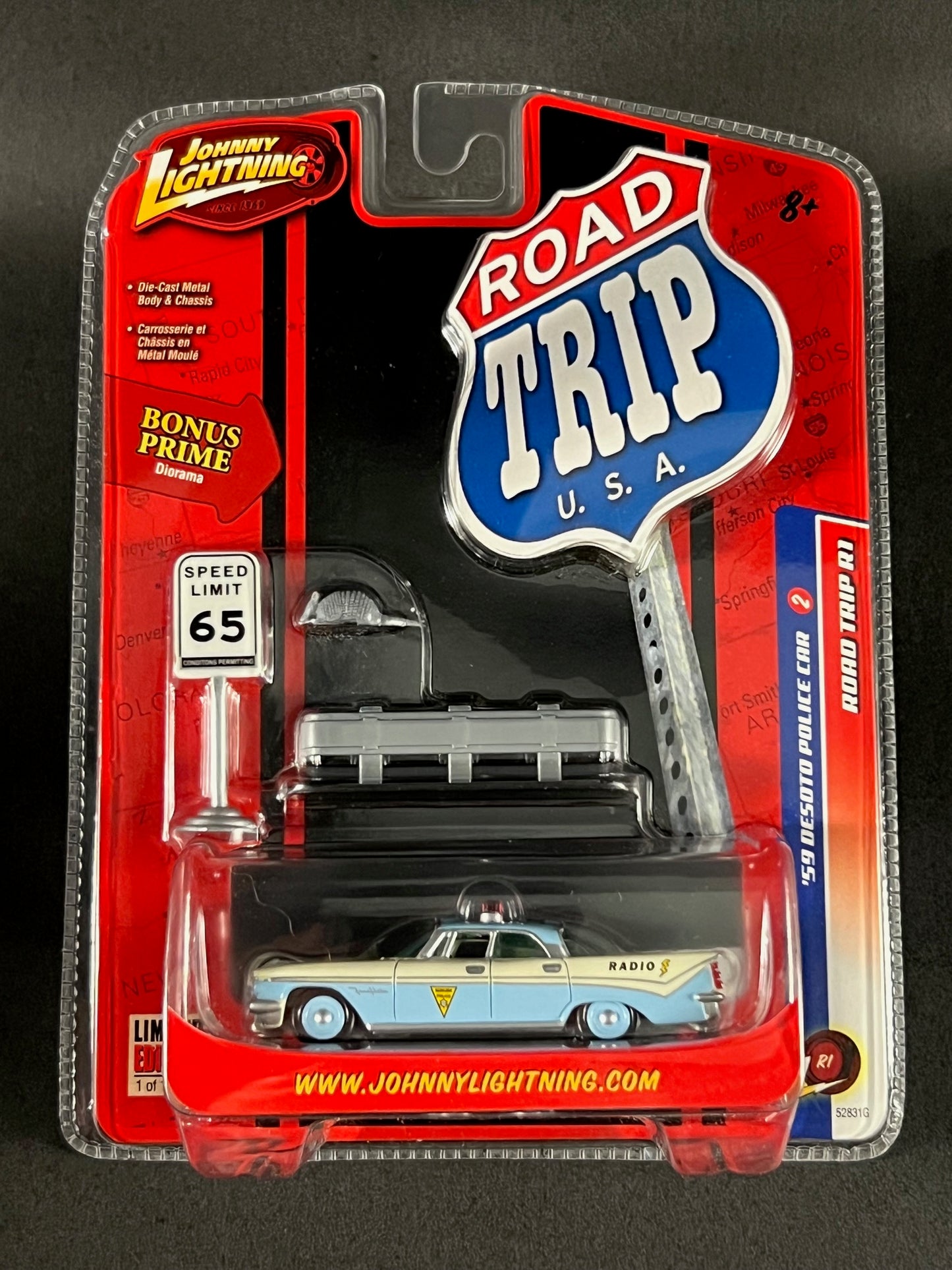 Johnny Lightning 2007 Road Trip USA #2 '59 Desoto Police Car, Blue and White