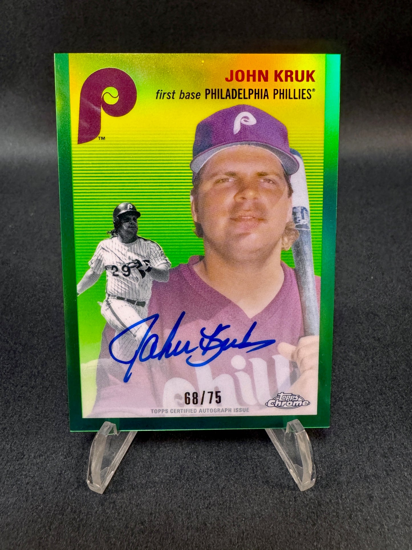 2023 Topps Chrome Platinum CPA-JK Green Refractor /75 John Kruk Autograph