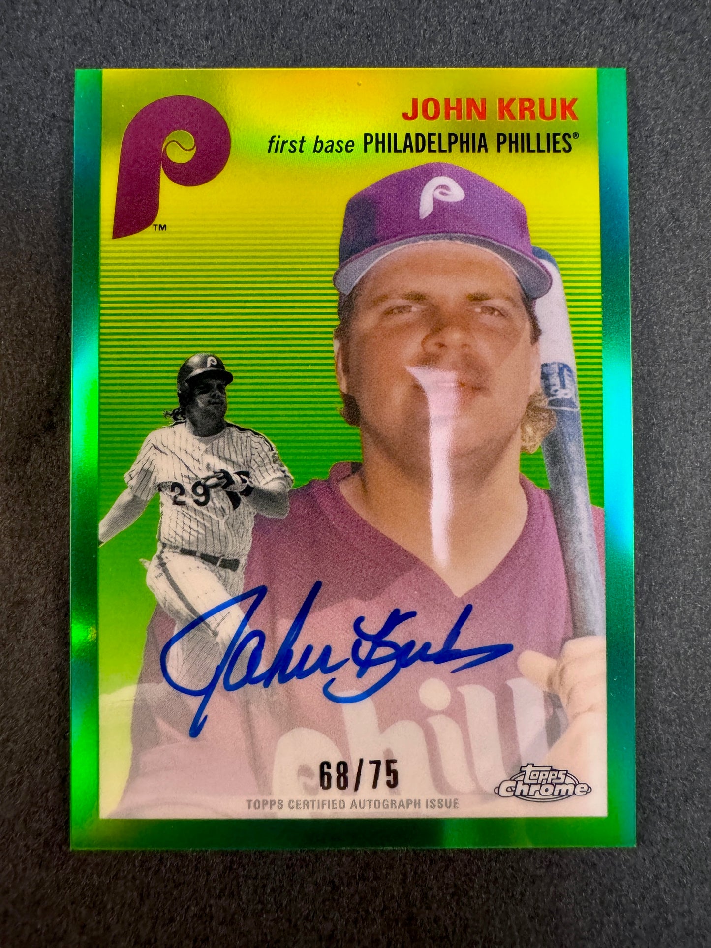 2023 Topps Chrome Platinum CPA-JK Green Refractor /75 John Kruk Autograph