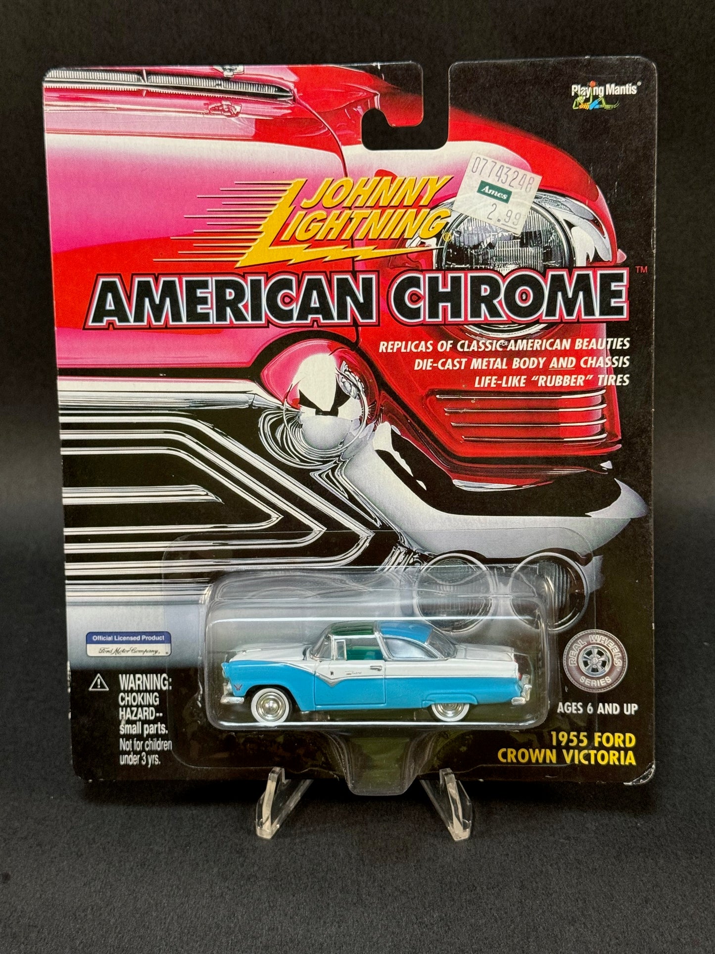 2000 Johnny Lightning American Chrome 1955 Ford Crown Victoria, White and Blue