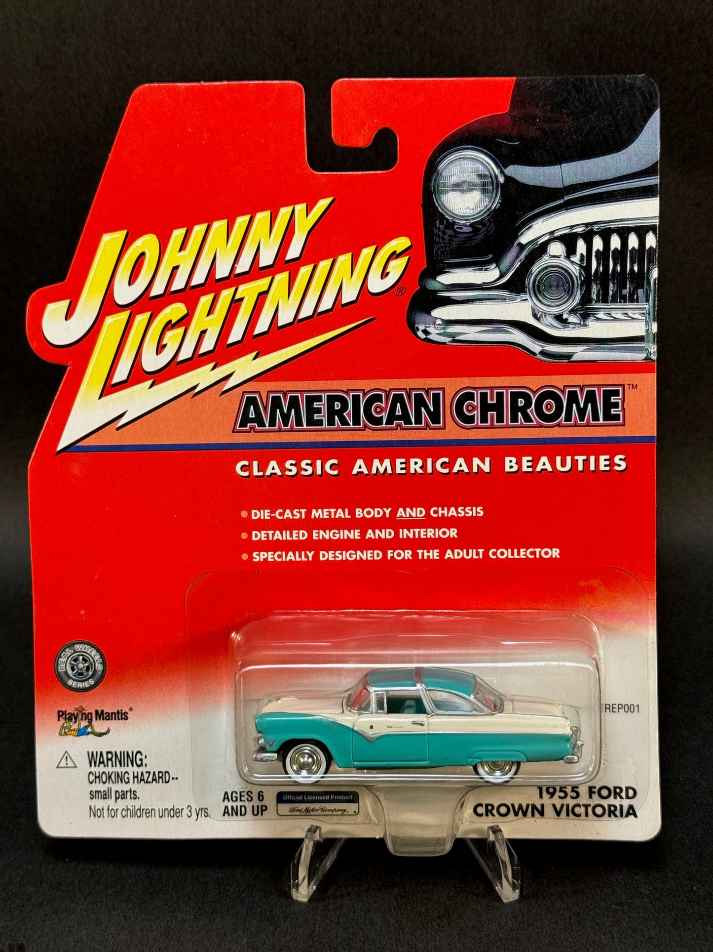 2001 Johnny Lightning American Chrome 1955 Ford Crown Victoria, White and Teal