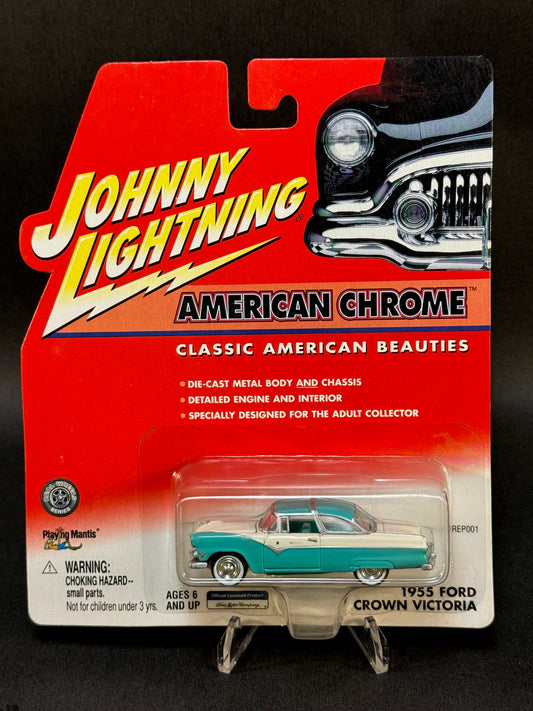 2001 Johnny Lightning American Chrome 1955 Ford Crown Victoria, White and Teal