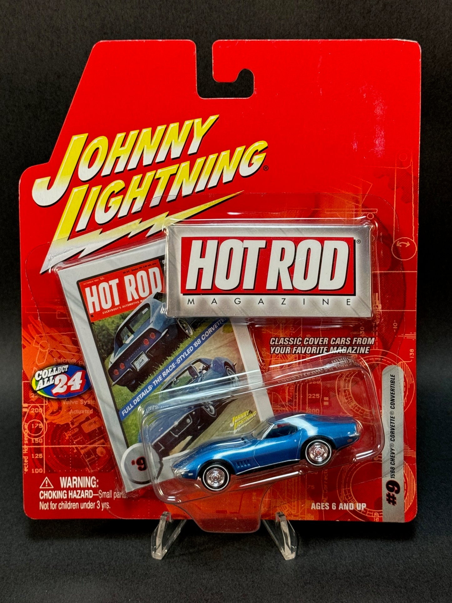 2004 Johnny Lightning Hot Rod Magazine #9 1968 Chevy Corvette Convertible, Blue