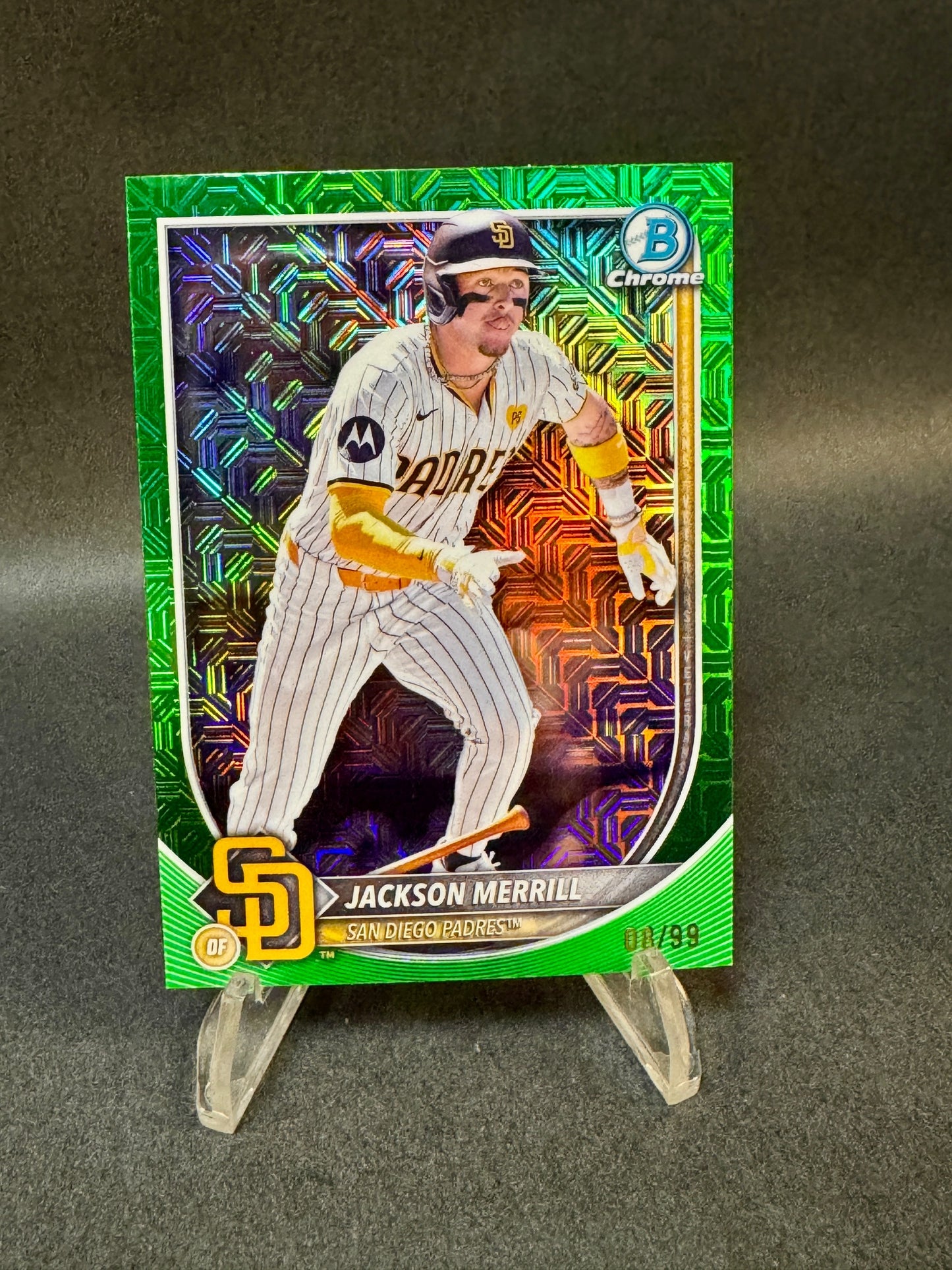 2025 Bowman Chrome 64 Green Mojo /99 Jackson Merrill Rookie Padres
