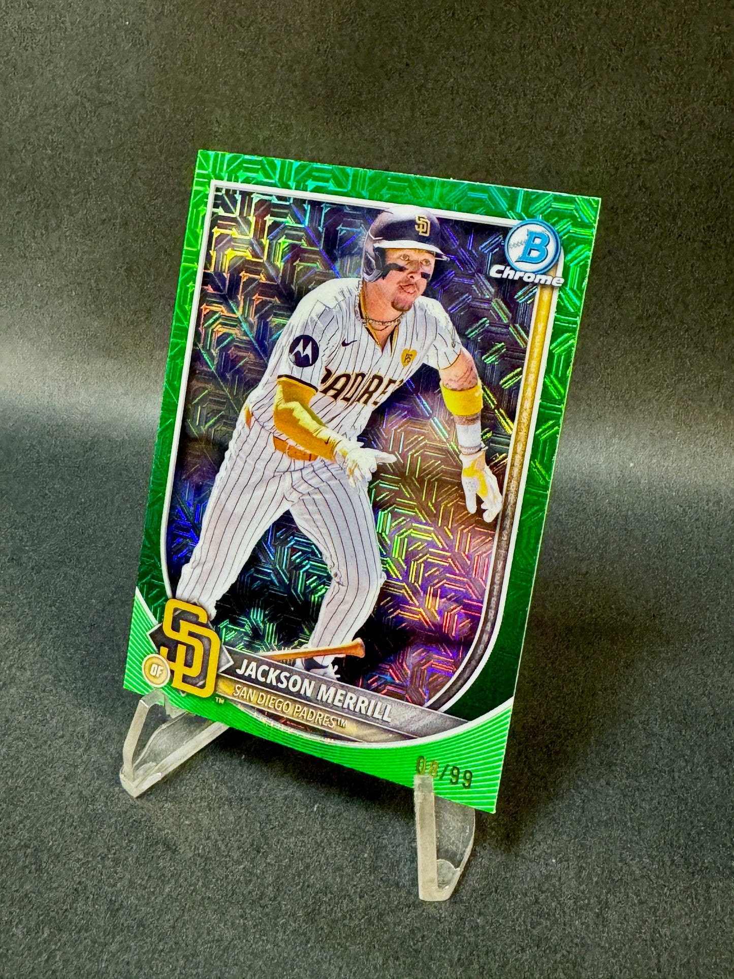 2025 Bowman Chrome 64 Green Mojo /99 Jackson Merrill Rookie Padres