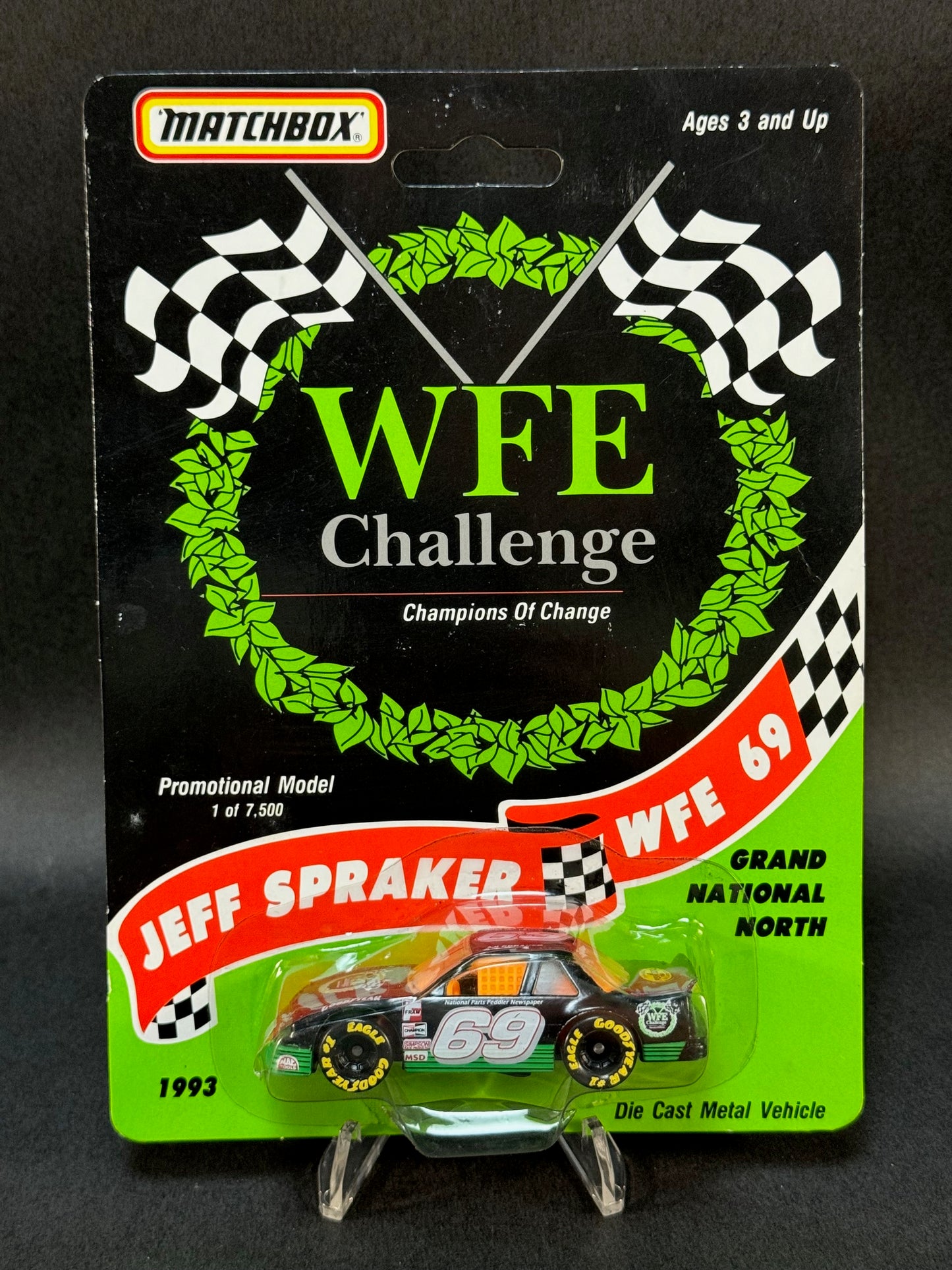 1993 Matchbox WFE Challenge Jeff Spraker #69 Grand National North, Black - Autographed