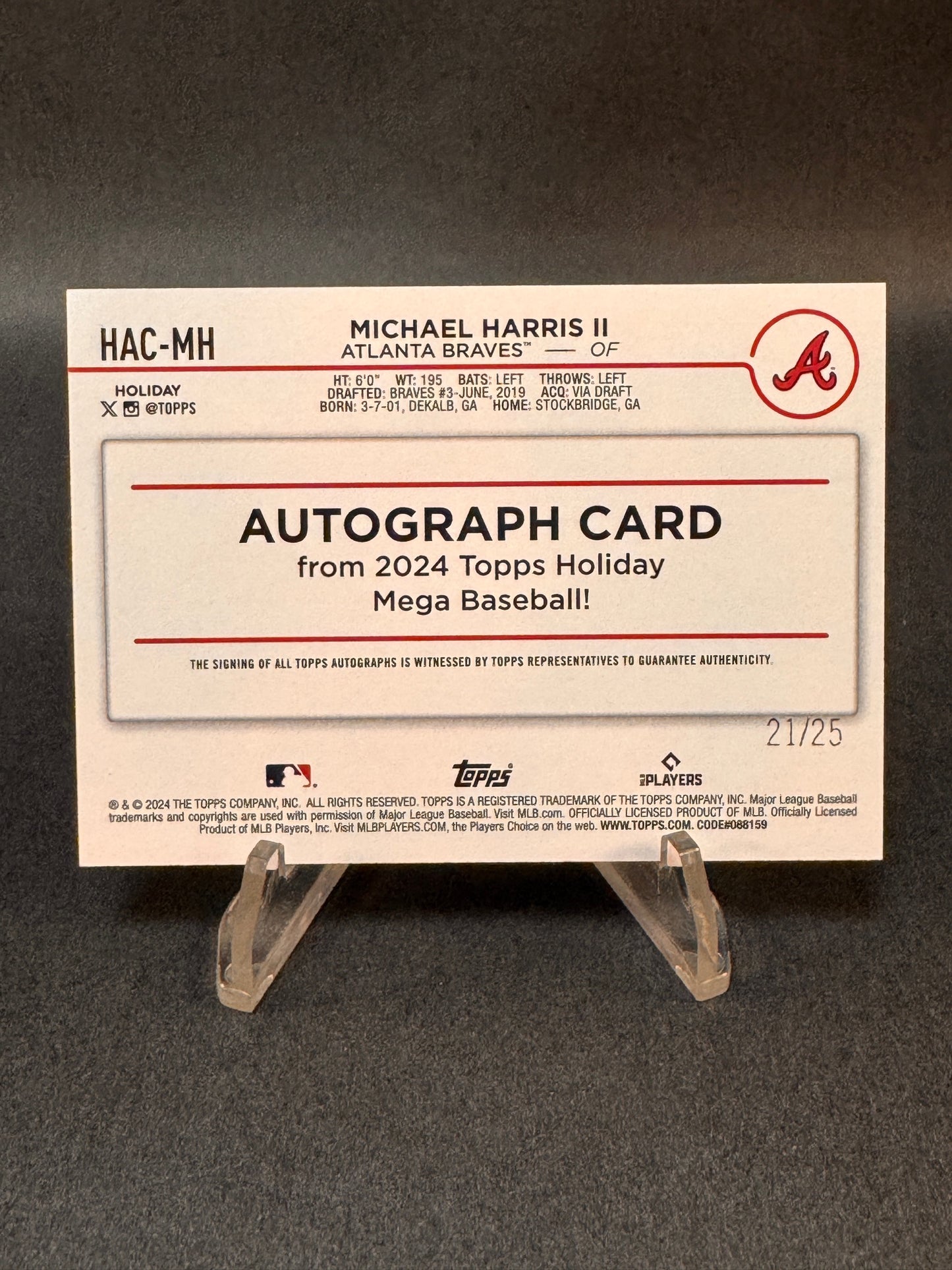 2024 Topps Holiday HAC-MH Silver Glitter Autograph /25 Michael Harris II Braves