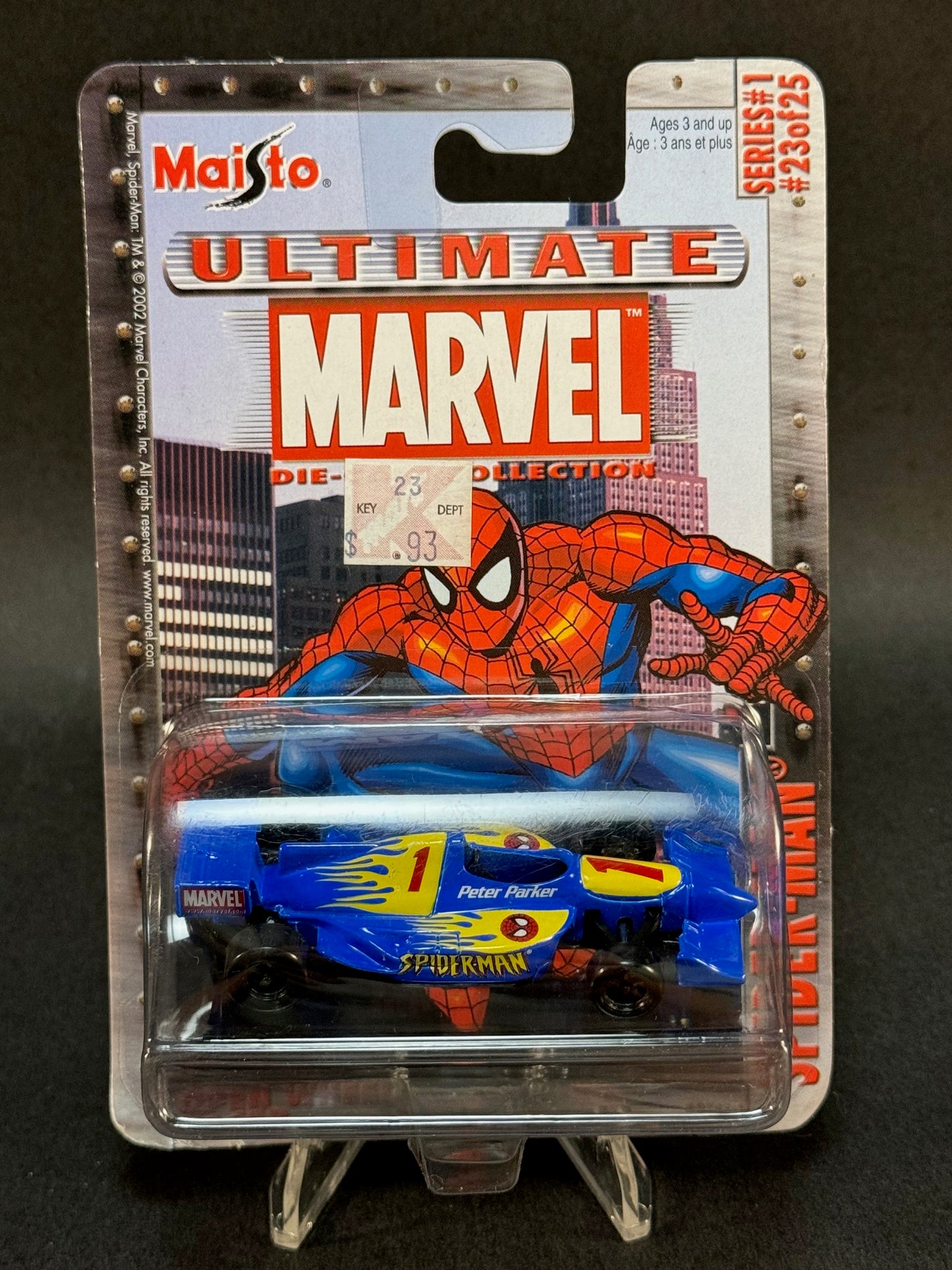 2002 Maisto Ultimate Marvel Collection Spider-Man #23 Open Wheel Racer, Blue