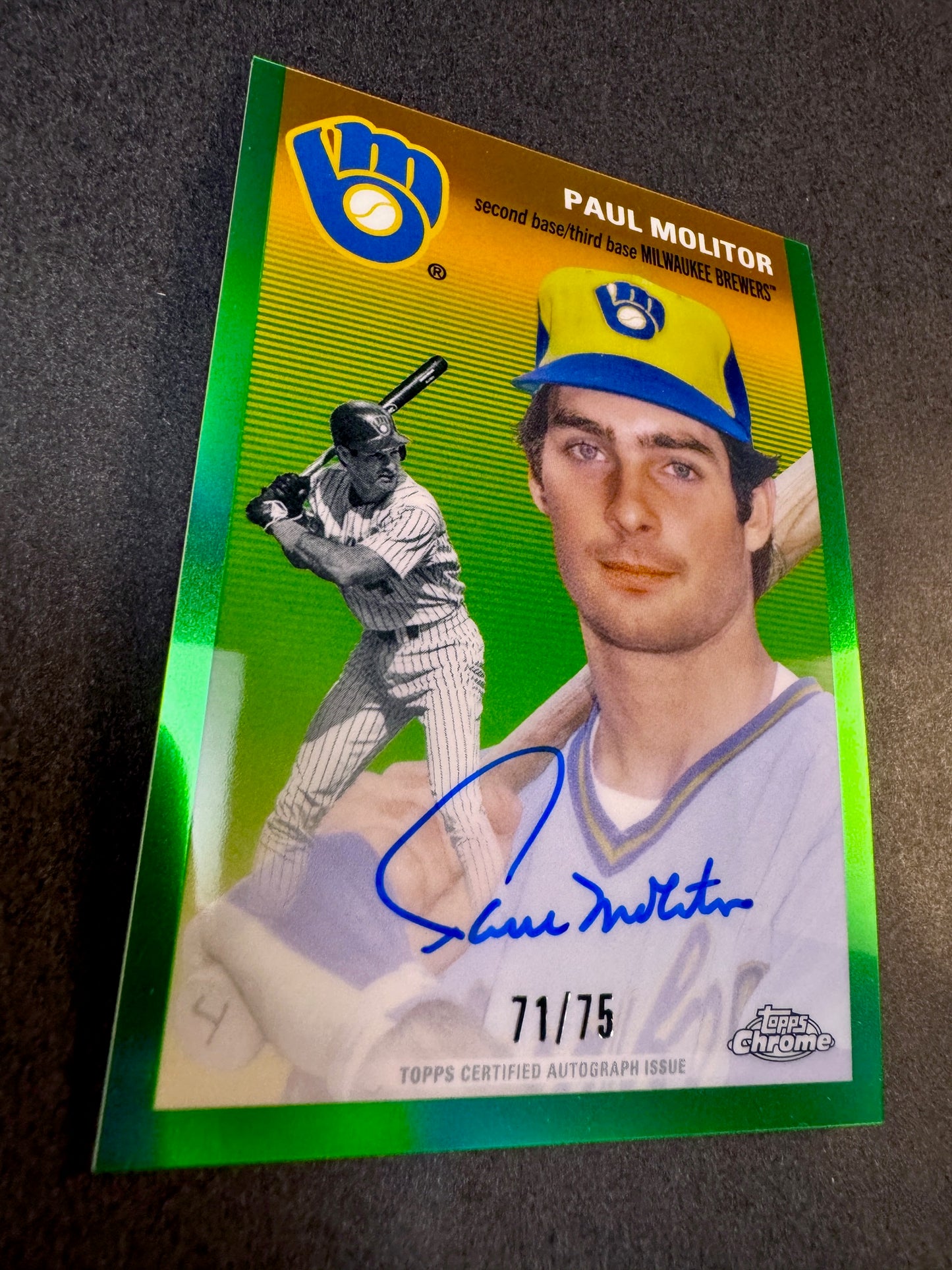 2023 Topps Chrome Platinum CPA-PM Green Refractor /75 Paul Molitor Autograph