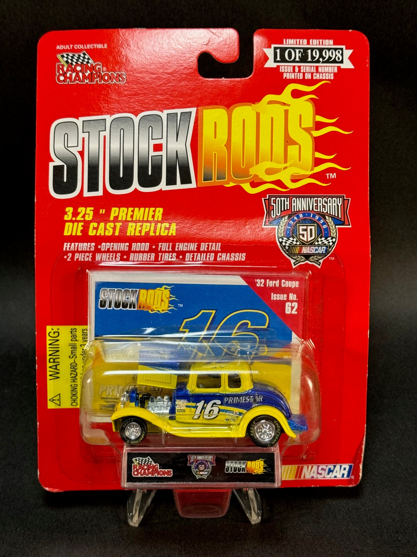 1998 Racing Champions NASCAR Stock Rods #62 '32 Ford Coupe, Yellow and Blue