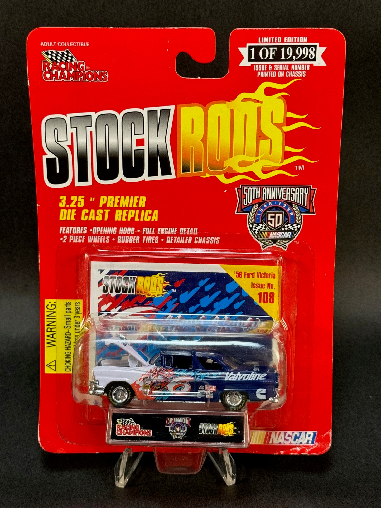 1998 Racing Champions NASCAR Stock Rods #108 '56 Ford Victoria, White and Blue