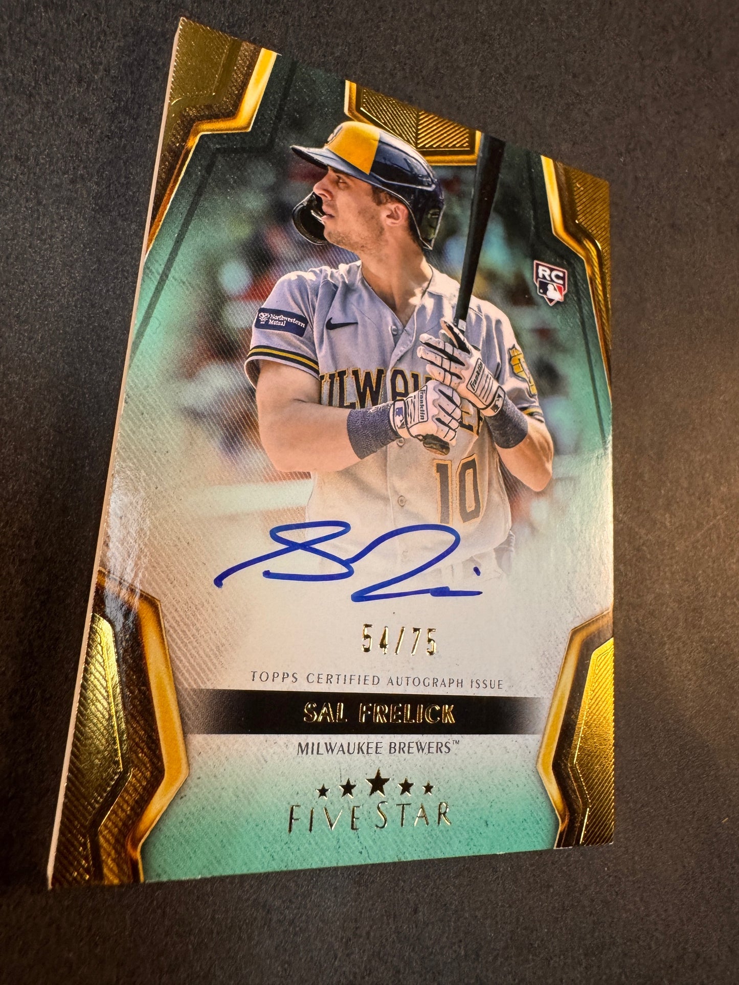 2024 Topps Five Star FSA-SF Aqua /75 Sal Frelick Rookie RC Autograph Brewers